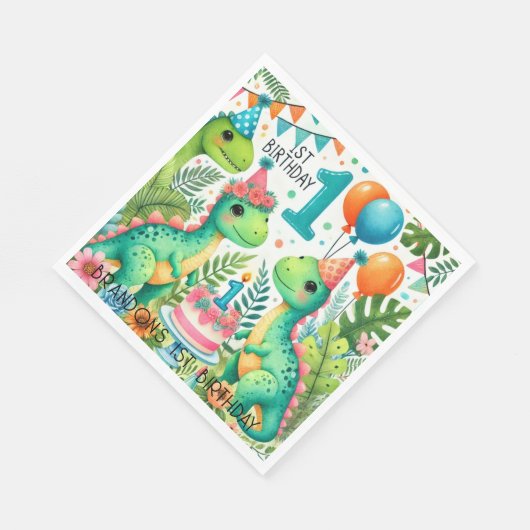 Dinosaur Dino 1e verjaardag Servet (Hoek)