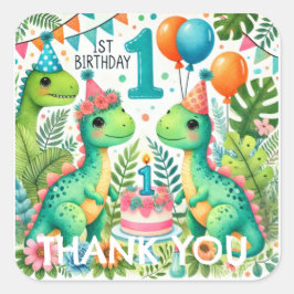Dinosaur Dino 1e verjaardag Vierkante Sticker
