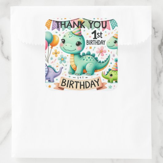 Dinosaur Dino 1e verjaardag Vierkante Sticker (Tas)