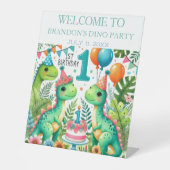 Dinosaur Dino 1st Birthday Boy Party Welkomstbord Reclamebord Met Voetstuk (Voorkant)