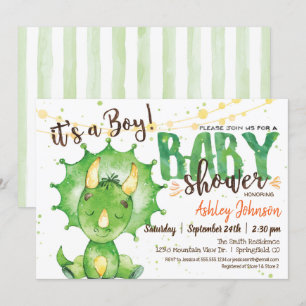 Dinosaur, Dino Baby shower Green, uitnodiging