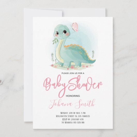 Dinosaur Dino Baby shower Invitation Kaart (Voorkant)