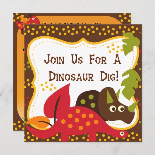 Dinosaur Dino Dig Birthday Kaart (Voorkant / Achterkant)