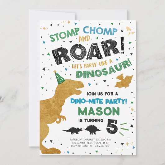 Dinosaur Dino Dig Boy T-Rex Verjaardagsfeest Kaart (Voorkant)