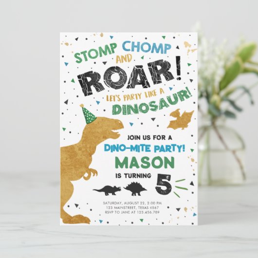 Dinosaur Dino Dig Boy T-Rex Verjaardagsfeest Kaart (Staand voorkant)