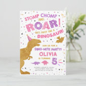 Dinosaur Dino Dig Meisje T-Rex Verjaardagsfeest Kaart (Staand voorkant)