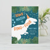 Dinosaur Dino-Four RAWR vierde verjaardag Kaart (Staand voorkant)
