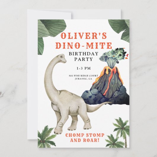 Dinosaur Dino-mite Birthday Party Invitation Kaart (Voorkant)