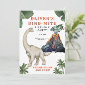 Dinosaur Dino-mite Birthday Party Invitation Kaart (Staand voorkant)