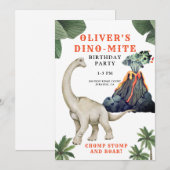Dinosaur Dino-mite Birthday Party Invitation Kaart (Voorkant / Achterkant)