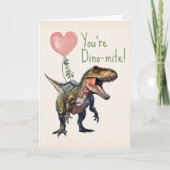 Dinosaur Dino-mite Valentijnskaart voor in de klas Kaart (Voorkant)