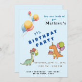 Dinosaur dino party kids verjaardag blauw grappig kaart (Voorkant / Achterkant)