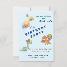 Dinosaur dino party kids verjaardag blauw grappig kaart