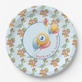 Dinosaur dino party kids verjaardag blauw grappig papieren bordje