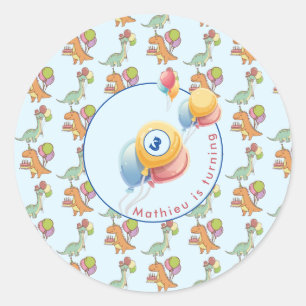 Dinosaur dino party kids verjaardag blauw grappig ronde sticker