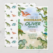 Dinosaur Dino T-rex 5th Birthday Invitations Kaart (Voorkant / Achterkant)