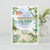 Dinosaur Dino T-rex 5th Birthday Invitations Kaart (Staand voorkant)
