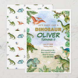 Dinosaur Dino T-rex 5th Birthday Invitations Kaart