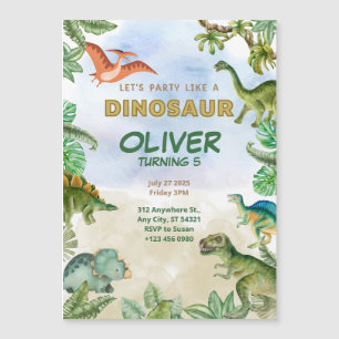 Dinosaur Dino T-Rex Verjaardag Uitnodigingen Magne