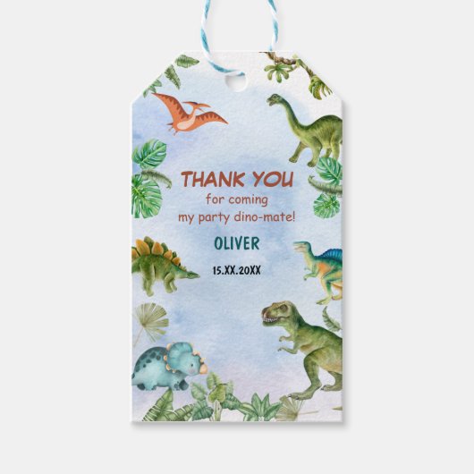 Dinosaur Dino T-rex verjaardagscadeau Bedankt Cadeaulabel (Voorkant)