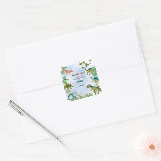 Dinosaur Dino T-rex verjaardagscadeau Bedankt Vierkante Sticker (Envelop)