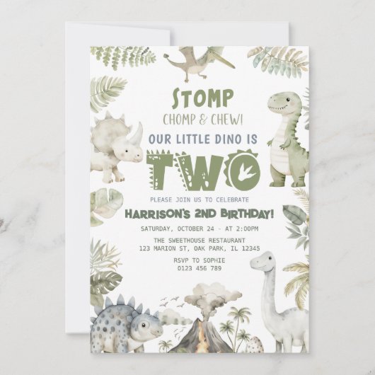Dinosaur Dino verjaardagsfeestje uitnodiging (Voorkant)