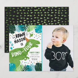 Dinosaur Dino-Vier RAWR 4e verjaardag Invita Kaart