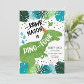Dinosaur Dino-Vier RAWR 4e verjaardag Invita Kaart (Staand voorkant)