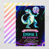 Dinosaur disco dance party invitation kaart (Voorkant / Achterkant)