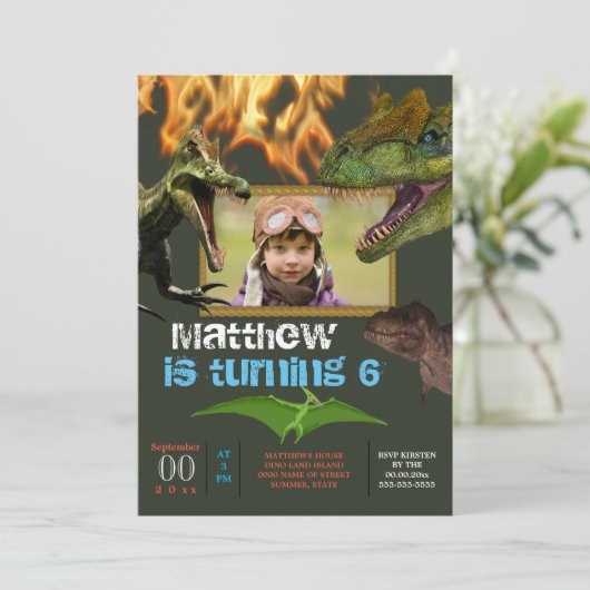 Dinosaur DIY-fotojongens: themagefamen Kaart (Staand voorkant)