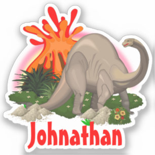 Dinosaur DIY naam cartoon eilandvulkaan regenboog Sticker
