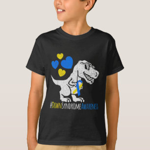Dinosaur Down Syndrome Awareness Blue and Yellow T-shirt