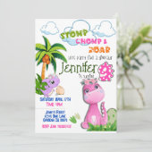 Dinosaur draaien 9 verjaardag uitnodiging (Staand voorkant)