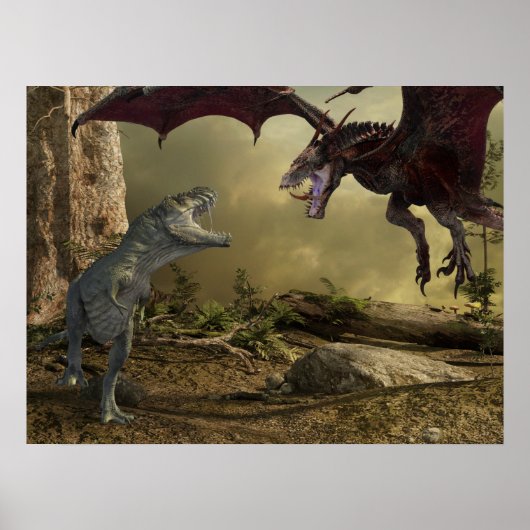 Dinosaur Dragon Tyrannosaurus Battle Poster (Voorkant)