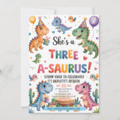 Dinosaur Drie A-Saurus 3e Verjaardagsfeest T-Rex Kaart (Voorkant)