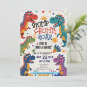 Dinosaur Drie A-Saurus 3e Verjaardagsfeest T-Rex Kaart (Staand voorkant)