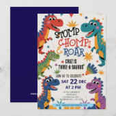 Dinosaur Drie A-Saurus 3e Verjaardagsfeest T-Rex Kaart (Voorkant / Achterkant)