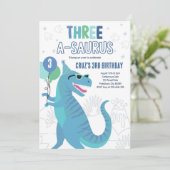 Dinosaur Drie A-Saurus 3e Verjaardagsfeest T-Rex Kaart (Staand voorkant)