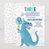 Dinosaur Drie A-Saurus 3e Verjaardagsfeest T-Rex Kaart (Voorkant / Achterkant)
