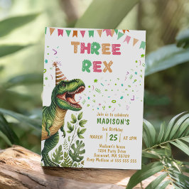 Dinosaur Drie Rex 3de Verjaardagsfeestje Kaart