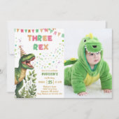 Dinosaur Drie Rex 3de Verjaardagsfeestje Kaart (Voorkant)