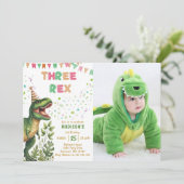 Dinosaur Drie Rex 3de Verjaardagsfeestje Kaart (Staand voorkant)