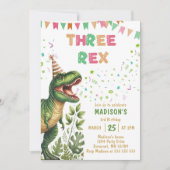 Dinosaur Drie Rex 3de Verjaardagsfeestje Kaart (Voorkant)