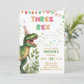 Dinosaur Drie Rex 3de Verjaardagsfeestje Kaart (Staand voorkant)