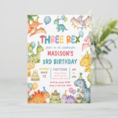 Dinosaur Drie Rex 3de Verjaardagsfeestje Kaart (Staand voorkant)