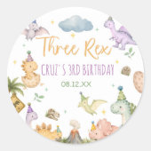 Dinosaur Drie Rex 3de Verjaardagsfeestje Ronde Sticker (Voorkant)