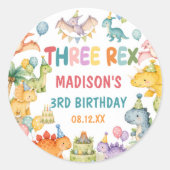 Dinosaur Drie Rex 3de Verjaardagsfeestje Ronde Sticker (Voorkant)