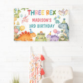 Dinosaur Drie Rex 3de Verjaardagsfeestje Spandoek (Insitu)