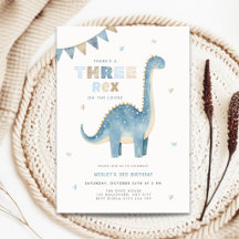 Dinosaur Drie Rex 3e Verjaardagsuitnodiging Jongen