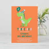 Dinosaur Drie Rex 3e Verjaardagsuitnodiging Kaart (Staand voorkant)